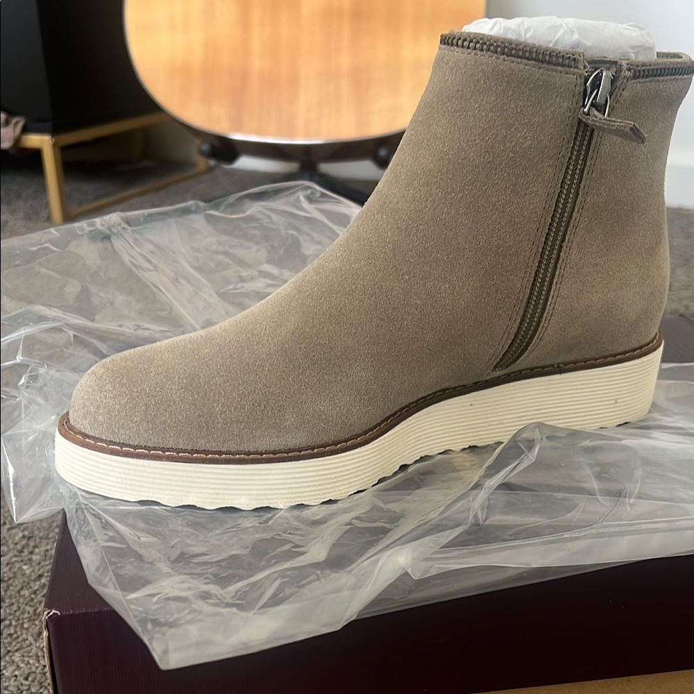 Tan Ankle Booties with Suede Finish and Zipper